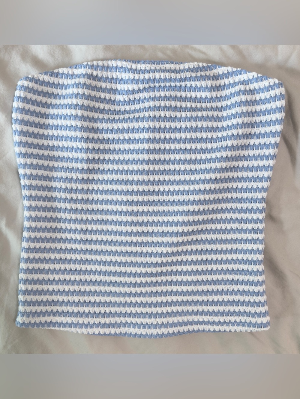 Blue & White Striped Knit Tube Top Small Coastal Grandmillennial Beachy Y2K S